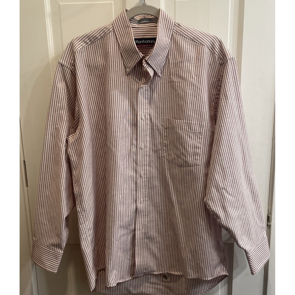 Manhattan ShirtMakers Men's Red /white Striped Dress Shirt Size 16.5 32/33